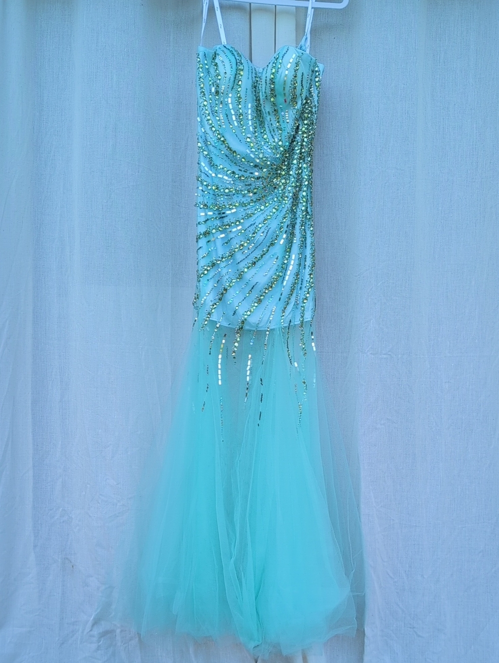 Riva Designs 9784 - Ice Blue Sequin Tulle Gown
